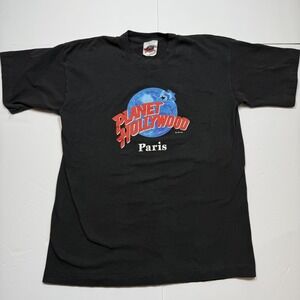 Vintage Planet Hollywood Paris Shirt Mens Small Black Restaurant Souvenir Tee